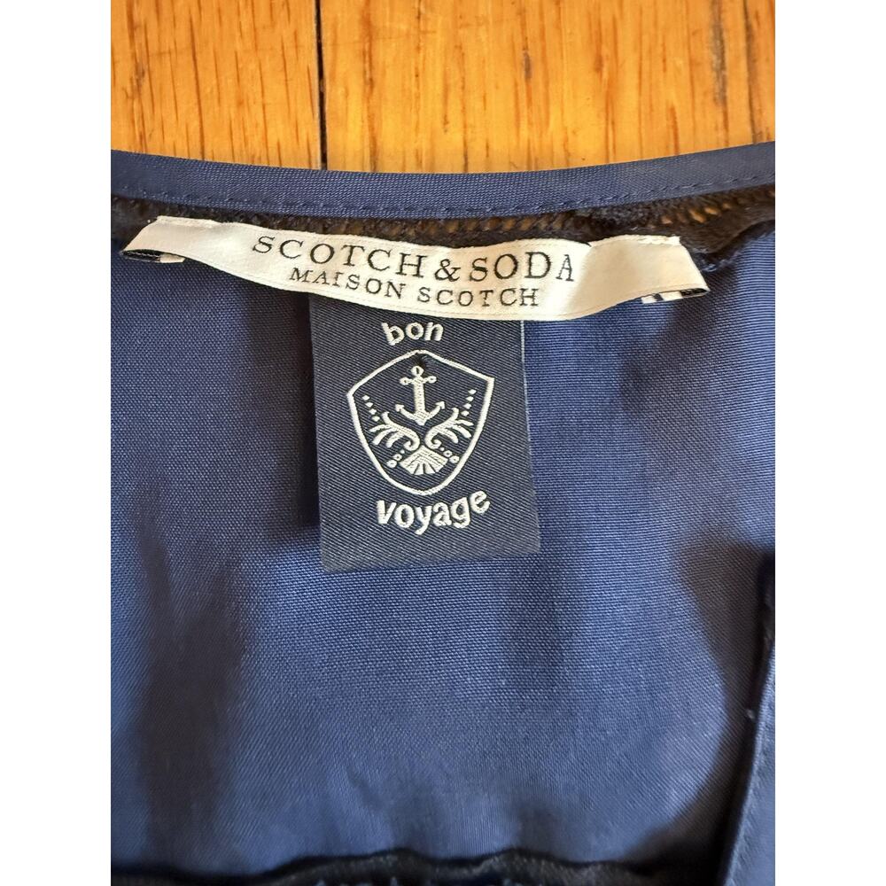 Scotch & Soda Maison Scotch Shirt Womens Medium Navy Blue Ruffle Sleeve V Neck - Picture 2 of 6